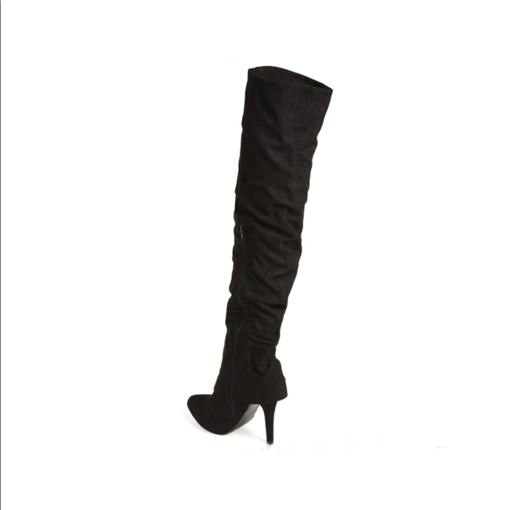 Nina Black Suede kymari Over the Knee Boots, Pointed Toe, 3.5” heel, Size 10